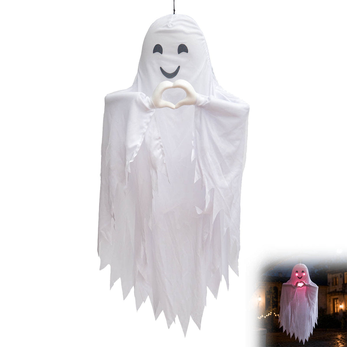 Haunt & Co Roiihwy Halloween Decorations White Ghost Ornament, Voice Activated Talking, Indoor Outdoor Decorative, 43.3x18.9x7.9in Multicolor