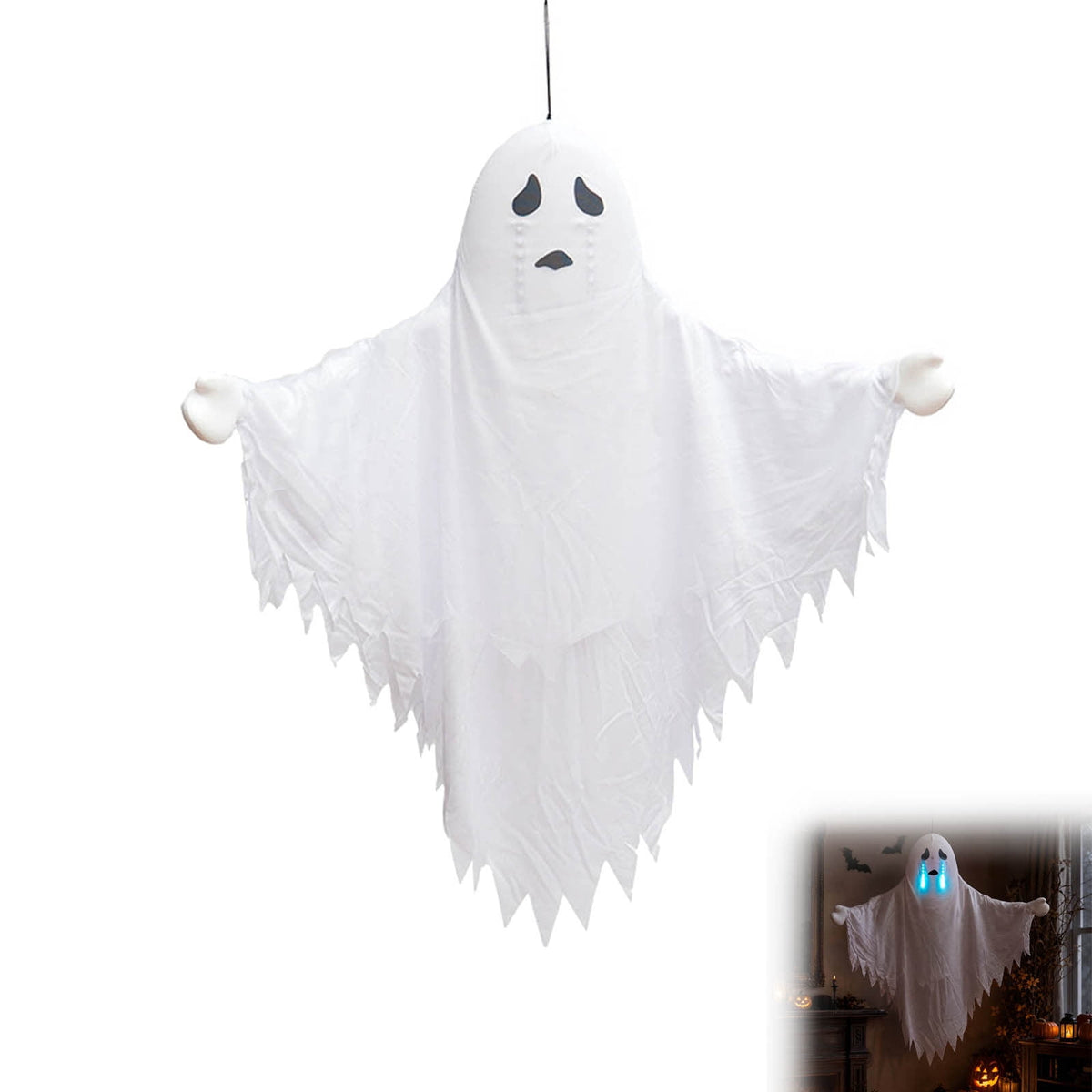 Haunt & Co Roiihwy Halloween Decorations White Ghost Ornament, Voice Activated Talking, Indoor Outdoor Decorative, 43.3x31.5x7.9in Multicolor