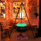 Haunt & Co SDJMa Outdoor, 7.8" Witch Cauldron on 30.7" Tripod with Timer String Lights, Halloween Haunted House Decor