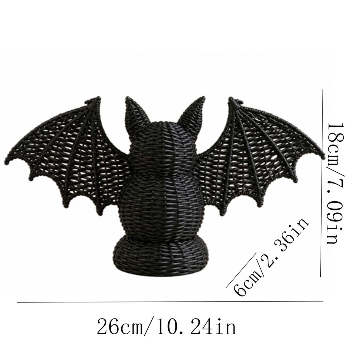 Haunt & Co SHJHENG Woven Bat Figurine â?? Black Rattan Style Halloween Decoration, Spooky Desktop Ornament for Home, Mantel, and Party Display, 7.09 Inch Tall