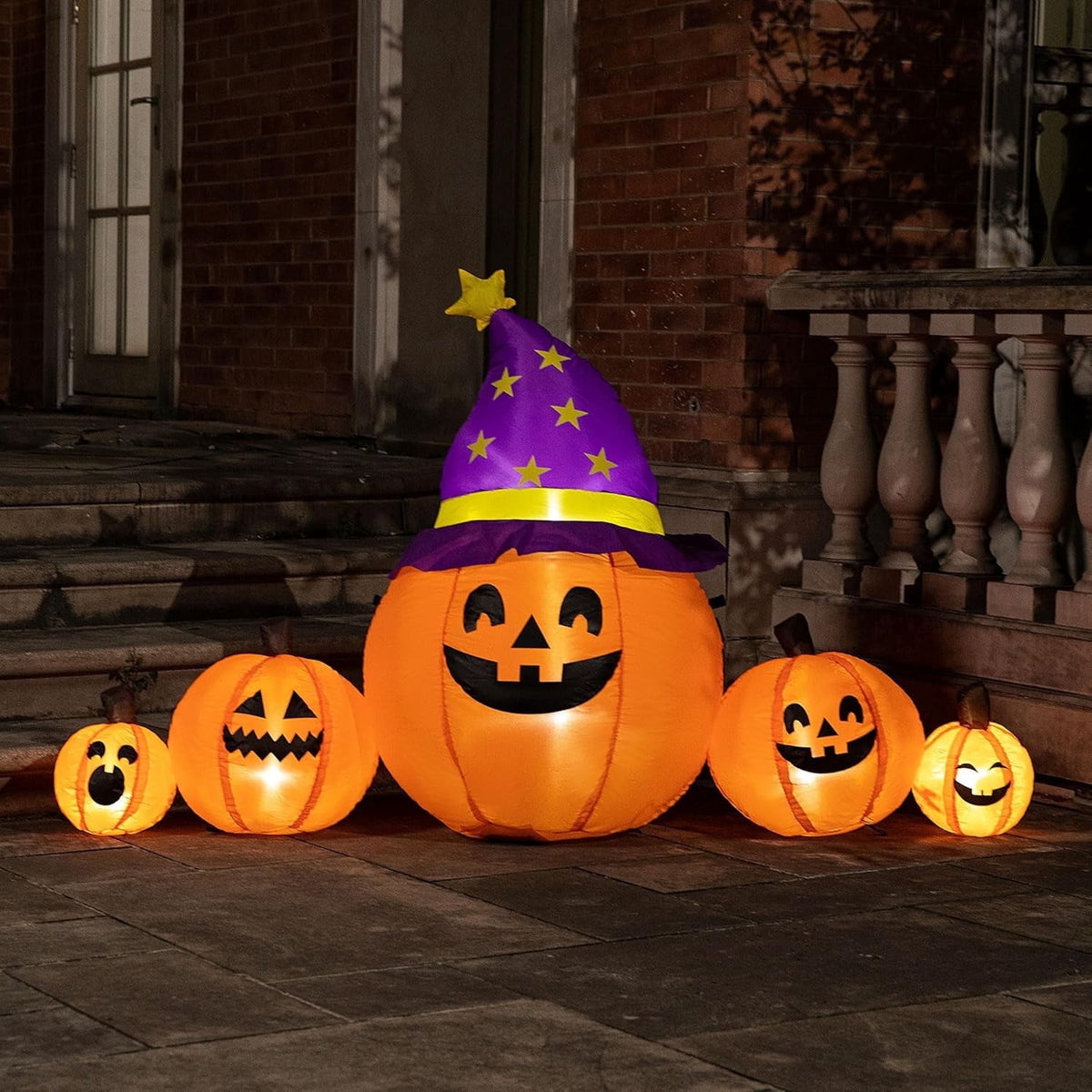 Haunt & Co SPECSTAR 6ft Long Halloween Inflatable LED Lighted Pumpkin Family Blow up Outdoor Lawn Yard Decoration