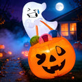 Haunt & Co 5ft Halloween Inflatables Light up Cute Ghost,Blow Up Ghost Lift Pumpkin Candy Bag with Build-in LEDs