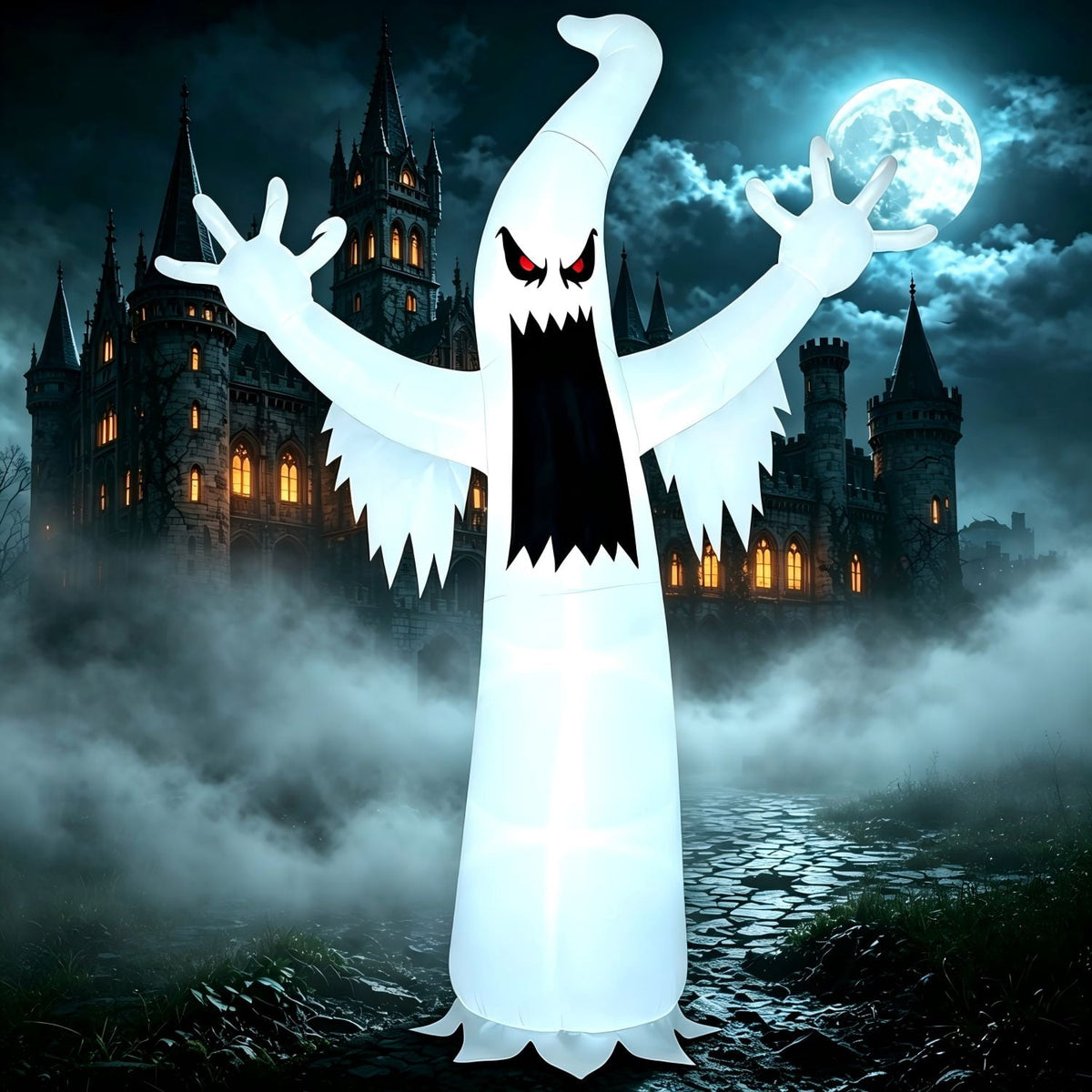 Haunt & Co 12 ft Halloween Inflatable Outdoor Ghost,Giant Ghost Blow Up Decor with Built-in LED Lights,inflatables with Build-in LEDs,Spooky Outdoor Decorations