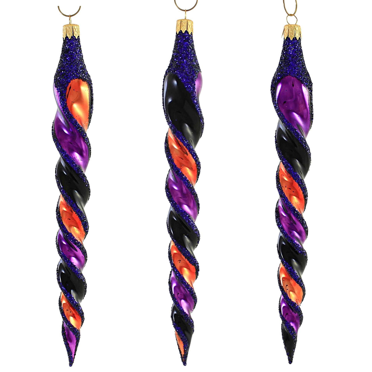 Haunt & Co Sbk Gifts Holiday Orange Black Purple Twist Set/3 Halloween Ornament Retro