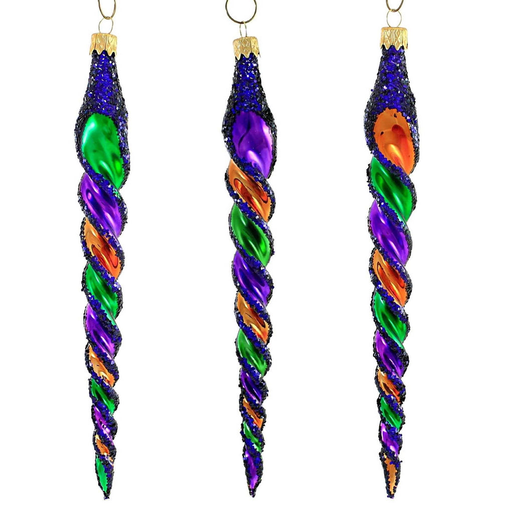 Haunt & Co Sbk Gifts Holiday Purple Orange Green Twist Set/3 Halloween Ornament Retro