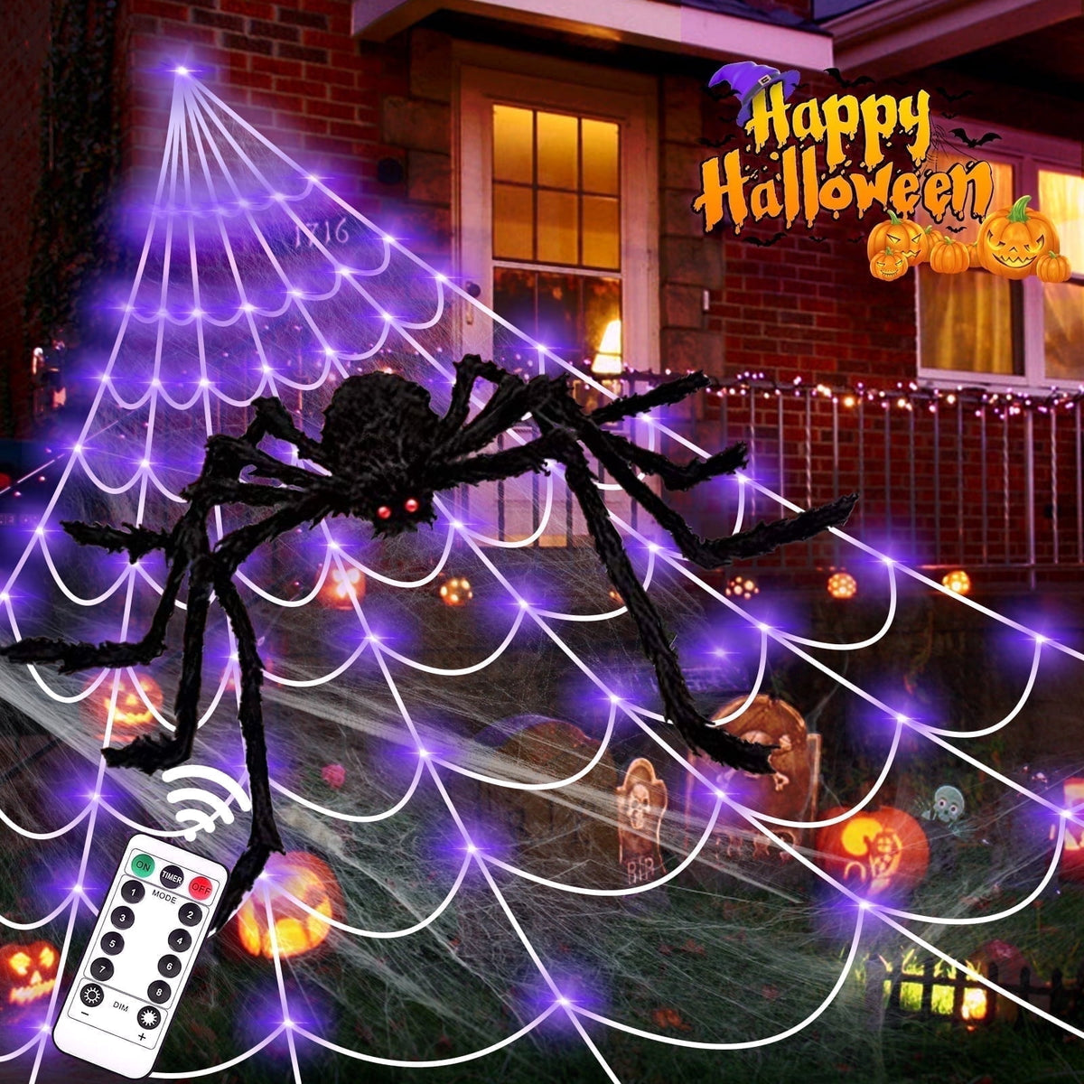 Haunt & Co Scidweet Outdoor, 350 LED Halloween Spider Web Lights with 79" Giant Spider for Home Garden Yard Decor