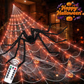Haunt & Co Scidweet Outdoor, 350 LED Halloween Spider Web Lights with 79" Large Spider for Outside Garden Yard Home Decor, Orange