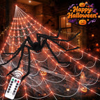 Haunt & Co Scidweet Outdoor, 350 LED Halloween Spider Web Lights with 79" Large Spider for Outside Garden Yard Home Decor, Orange