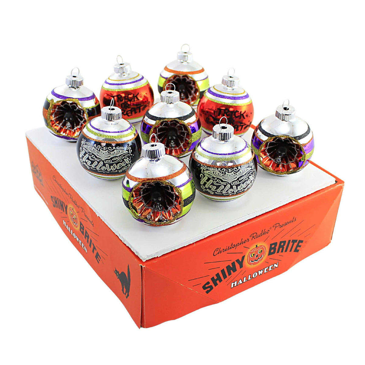Haunt & Co Shiny Brite 2.50" Rounds & Reflectors Glass Ornament Halloween Skulls 4028051