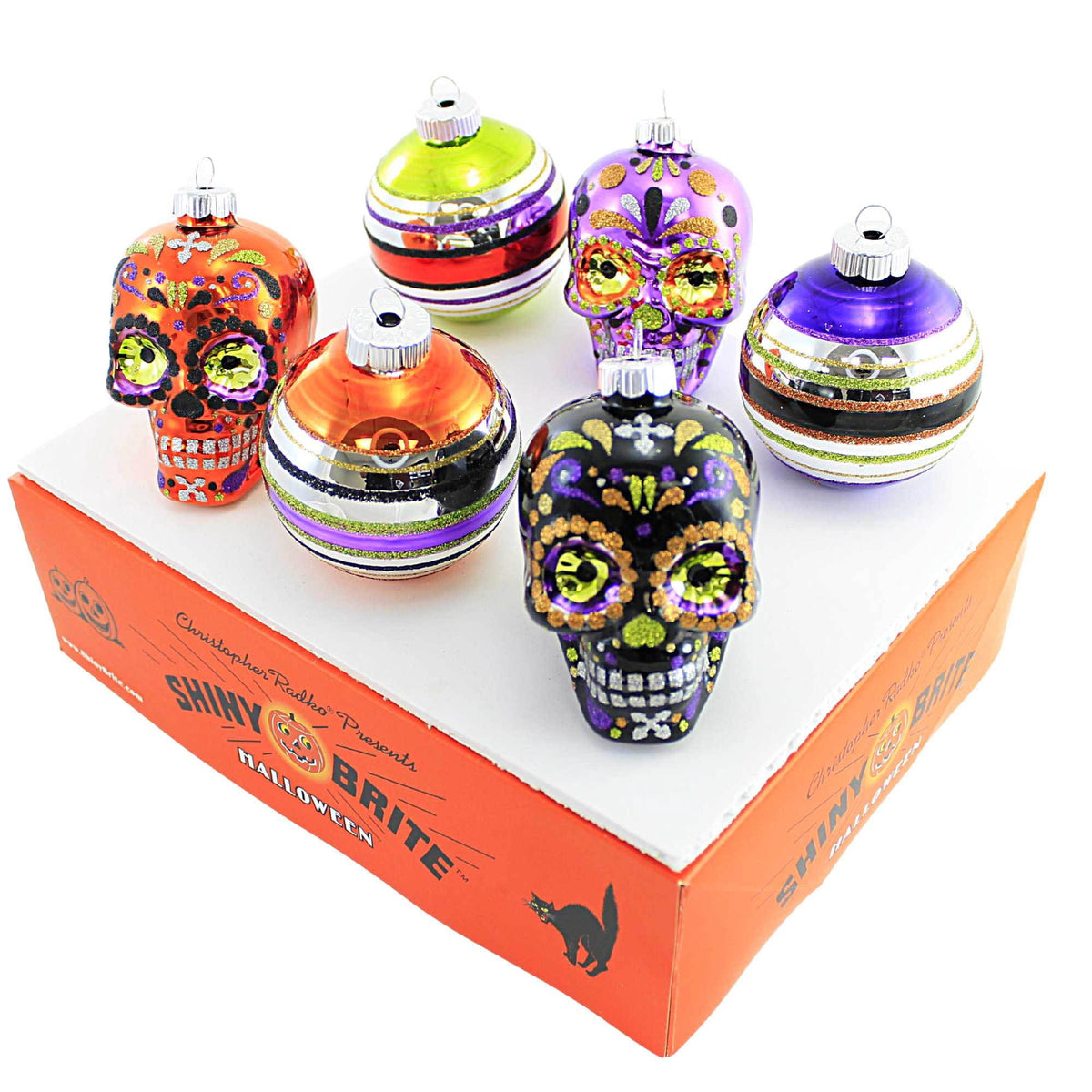Haunt & Co Shiny Brite 3.25" Decorated Rounds & Skulls Ornament Halloween Skulls 4028052