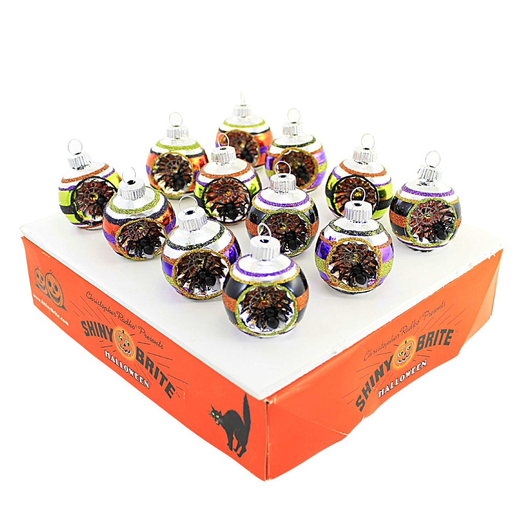 Haunt & Co Shiny Brite Rounds With Spider Reflectors Ornament Halloween Striped 4028050
