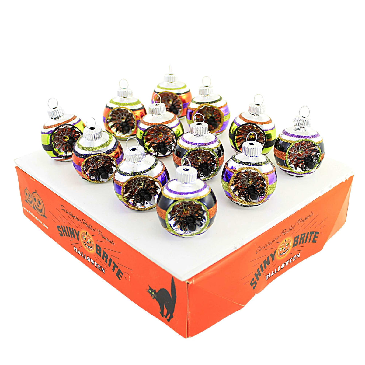 Haunt & Co Shiny Brite Rounds With Spider Reflectors Ornament Halloween Striped 4028050