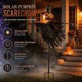 Haunt & Co Solar Lighted Pumpkin Scarecrow Sentinel, Handâ??Painted Metal Lightâ??Up Jackâ??oâ??Lantern Ornament, Solar Powered Yard Art, Spooky Decor for Halloween Party, Garden and Backyard