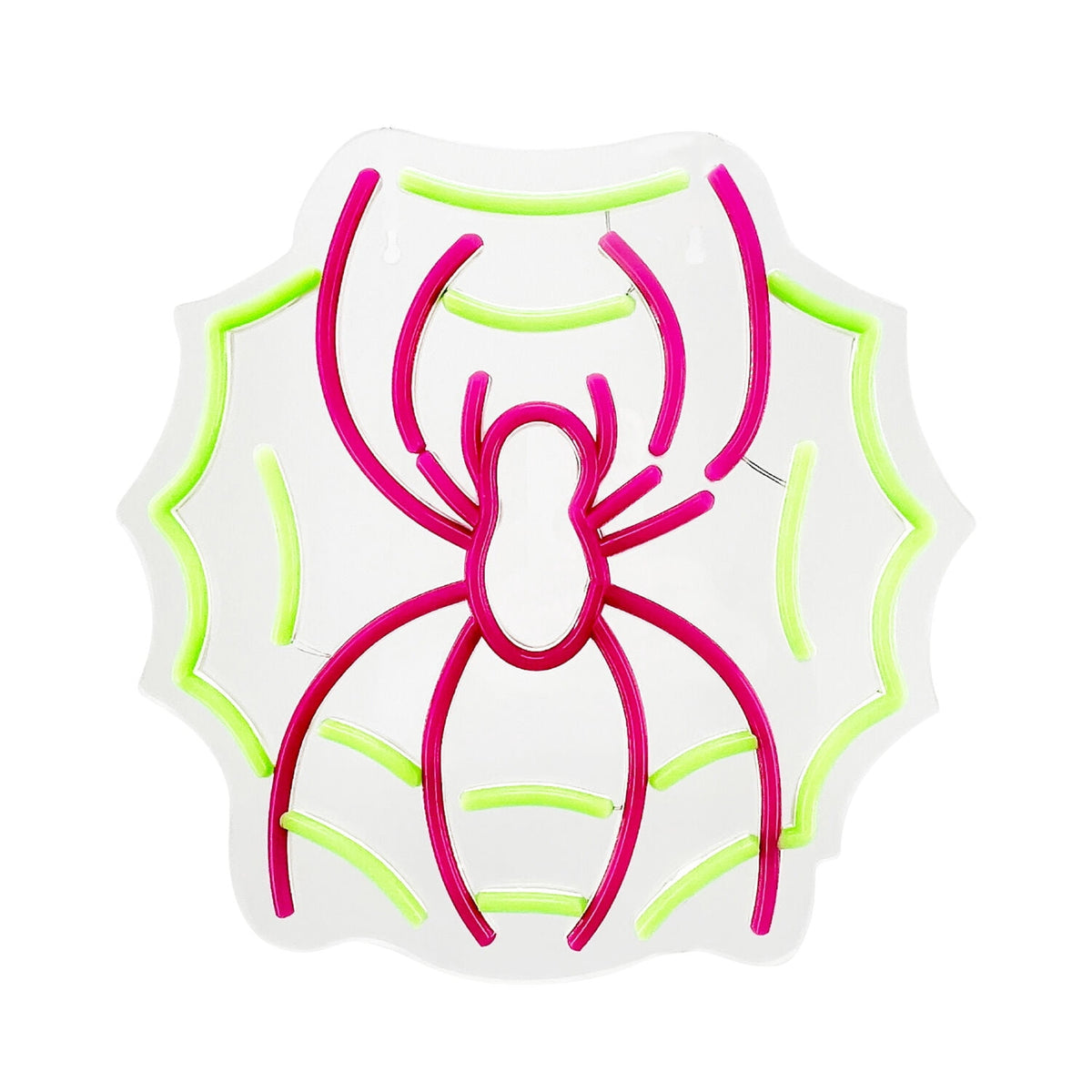 Haunt & Co Spider with Web Pink & Green Halloween Décor with Neon LED Lights, 0.9-Ft