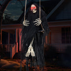 Haunt & Co 3 FT Halloween Hanging Swinging Skeleton,Light Up Creepy Grim Reaper with Black Hood Decorations for Halloween Hanging Decorations Indoor Outdoor Yard Home Decorations