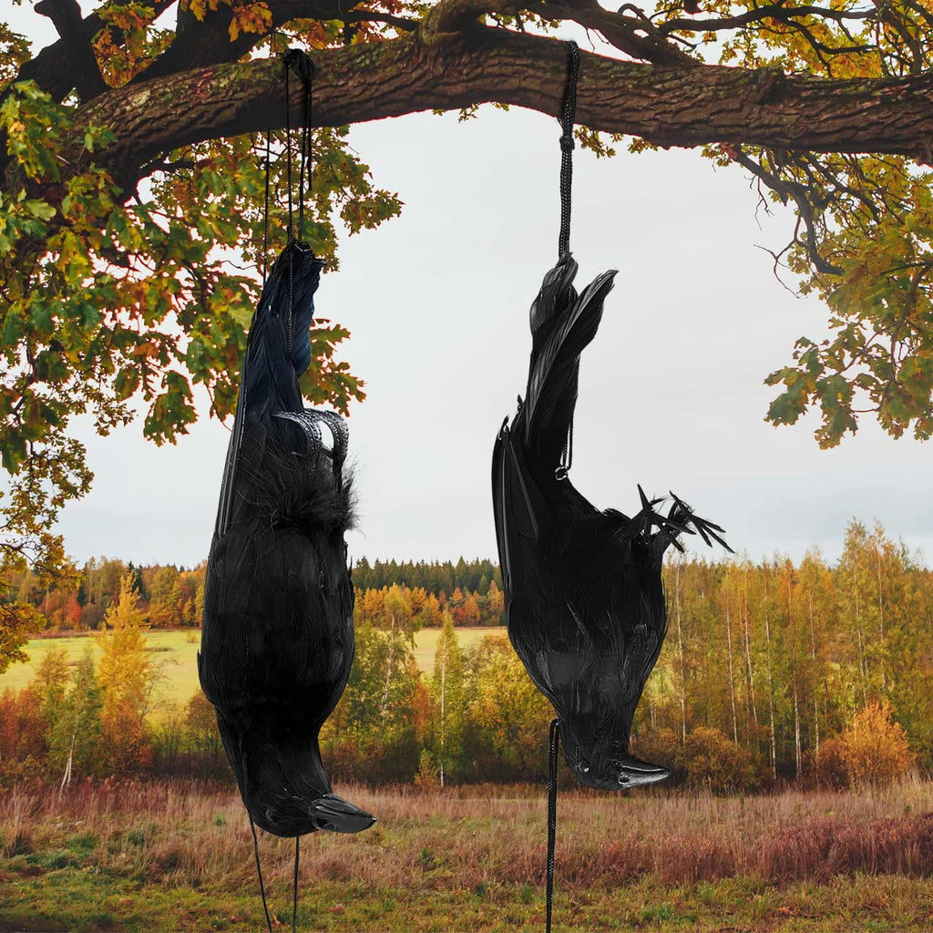 Haunt & Co Halloween Realistic Hanging Dead Crows Decoy Fake Crows for Halloween Garden Tree Porch Terrify Decorations