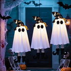 Haunt & Co 18In Set of 3 Halloween Hanging Ghosts, Outdoor Hanging Ghosts with Witch Hat,Glowing Ghost Witch Hat Lights Halloween Ghost Decor