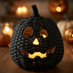 Haunt & Co THOPBPRK 2026 Black Halloween Woven Pumpkin Jack-O'-Lantern, Pumpkin, USE LED Candle, Rattan Fall for Home, 1Pack 11.8 Inch A