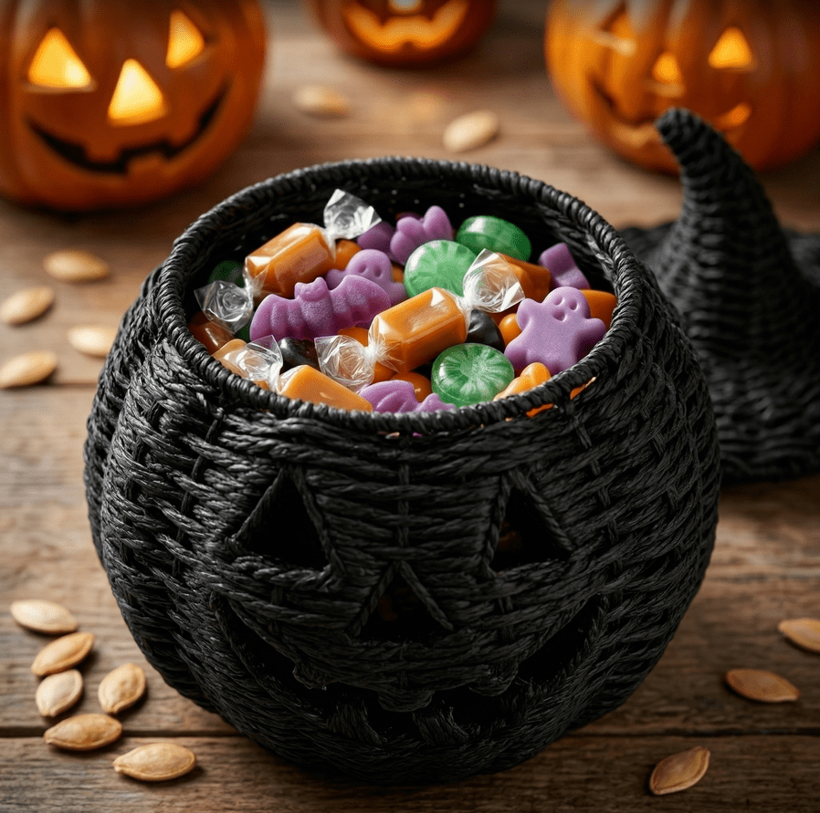Haunt & Co THOPBPRK 2026 Black Halloween Woven Pumpkin Jack-O'-Lantern, Pumpkin, USE LED Candle, Rattan Fall for Home, 1Pack 11.8 Inch A