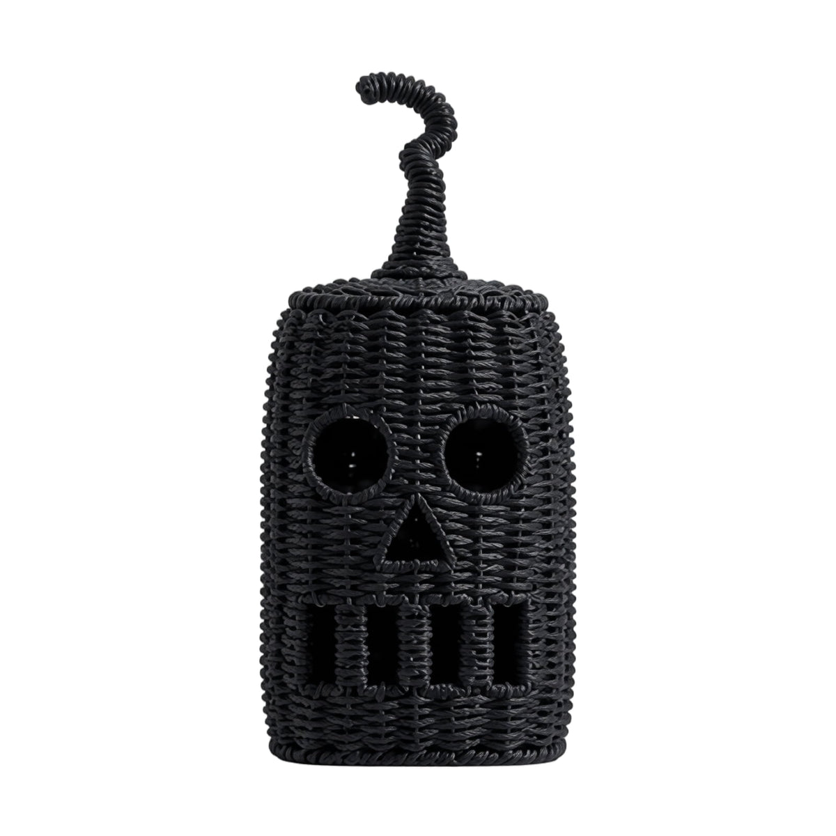 Haunt & Co THOPBPRK 11" Black Handwoven Rattan Teardrop Jack-O'-Lantern Pumpkin Decor, Halloween Tabletop Ornament, Indoor Fall Home Decoration, Pumpkin Ornament for Doorstep Halloween Party