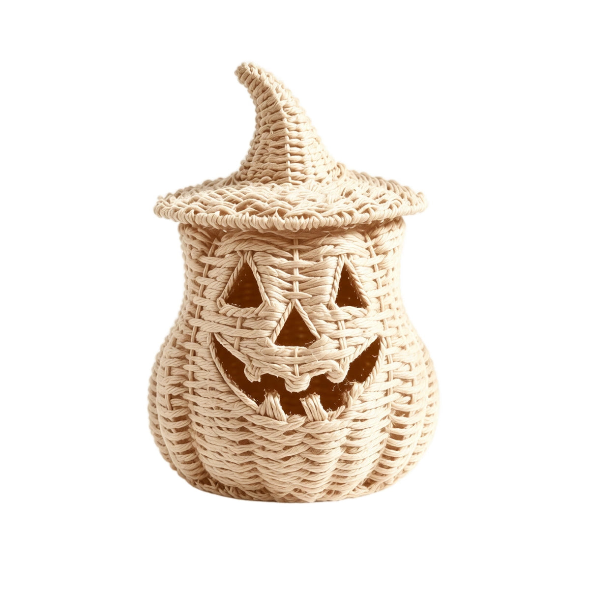 Haunt & Co THOPBPRK 2026 Black Halloween Woven Pumpkin Jack-O'-Lantern, Pumpkin, USE LED Candle, Rattan Fall for Home, 1Pack 11.8 Inch A