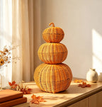 Haunt & Co THOPBPRK 2026 Black Halloween Woven Pumpkin Jack-O'-Lantern, Pumpkin, USE LED Candle, Rattan Fall for Home, 1Pack 11.8 Inch A