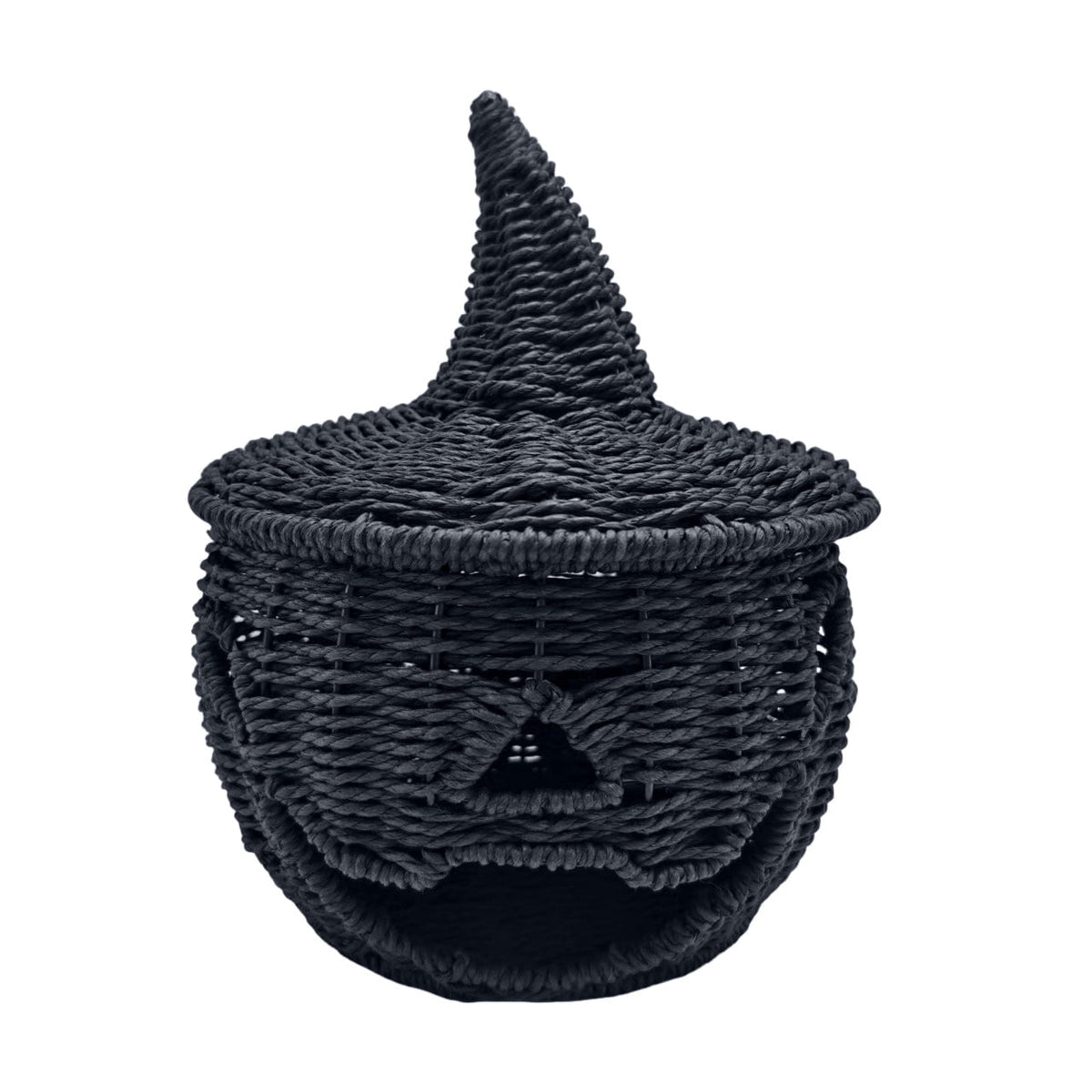 Haunt & Co THOPBPRK 11" Black Handwoven Rattan Teardrop Jack-O'-Lantern Pumpkin Decor, Halloween Tabletop Ornament, Indoor Fall Home Decoration, Pumpkin Ornament for Doorstep Halloween Party