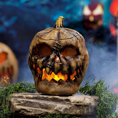Haunt & Co 10" Animated Flaming Burlap Pumpkin