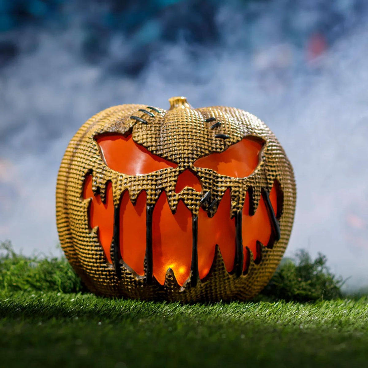 Haunt & Co 14" Animated Flaming Burlap Pumpkin