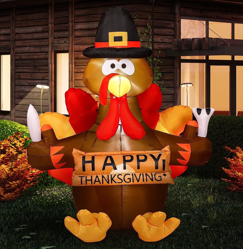 Haunt & Co Thanksgiving Inflatable Turkey 5FT Blow up Outdoor Thanksgiving Inflatables Decoration with LED Lights for Holiday Party Yard Garden