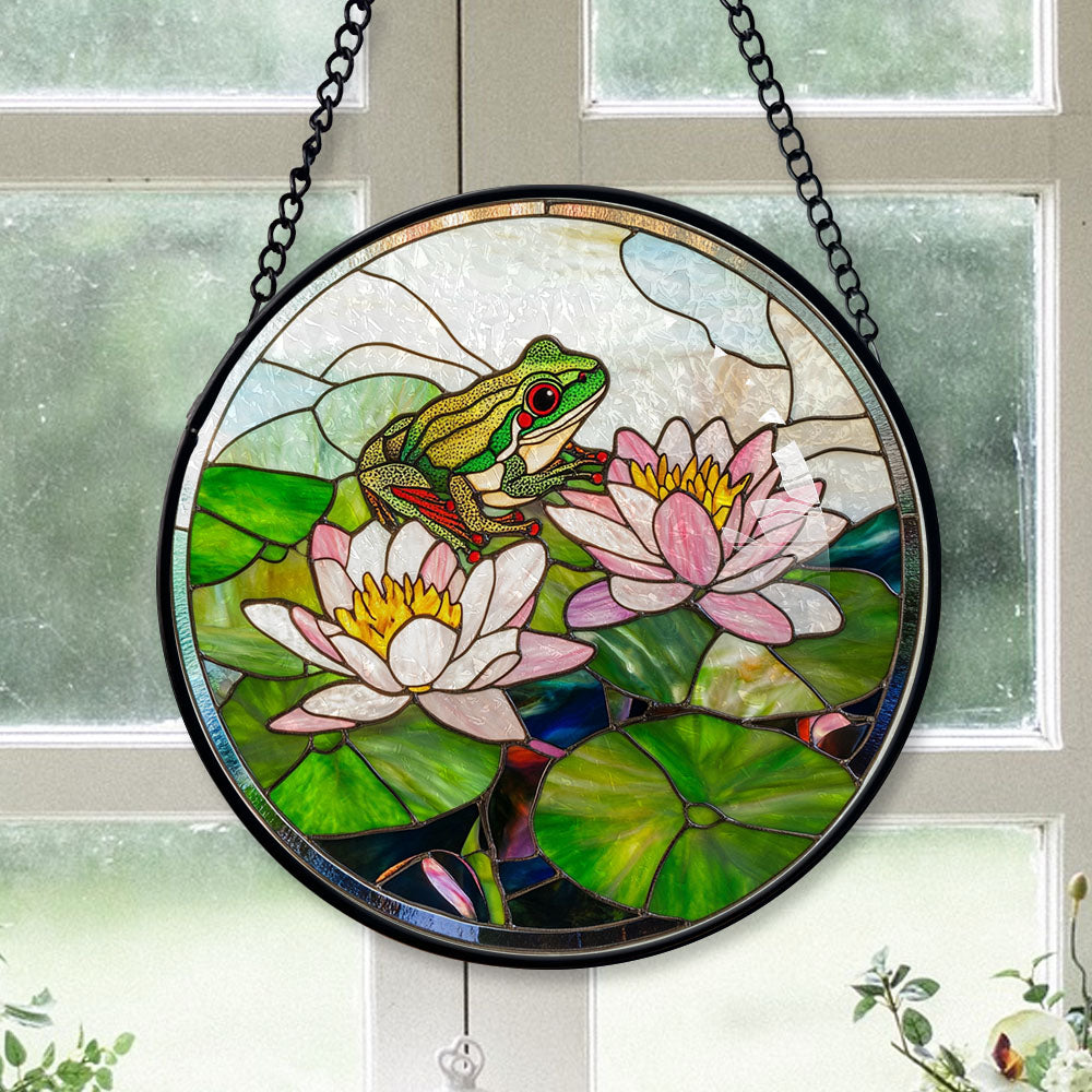 Haunt & Co Top Christmas Gifts - Frog Lotus Halloween Christmas Stained Glass Hanging Ornament - Twinkling Lights Holiday Tree Decor, Xmas Gift for Mom, Dad, Friends, Family