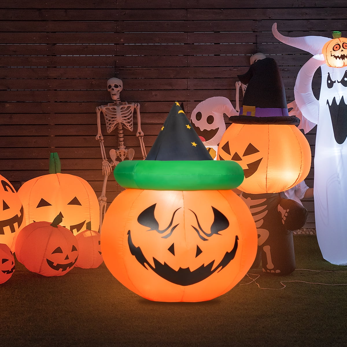 Haunt & Co Patiojoy 4 Ft Blow-up Inflatable Pumpkin With Witch Hat LED Bulbs Yard