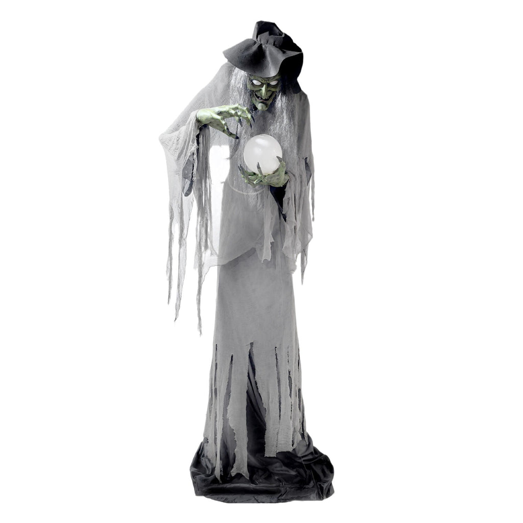 Haunt & Co Towering Witch Halloween Animatronic with Glowing Eyes & Magic Ball, 9.8-Ft