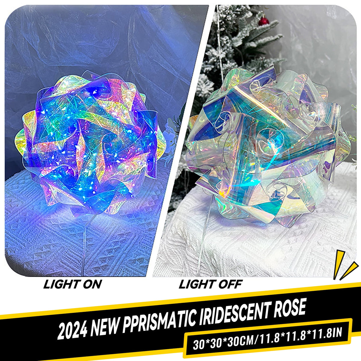 Haunt & Co Twfbrm Christmas LED Light-Prismatic Iridescent Rose 11.8" Light String with Colorful Luminous Decoration Clear Iridescent Ornaments Christmas/Halloween/Valentine Day/Birthday Gifts for Girlfriend