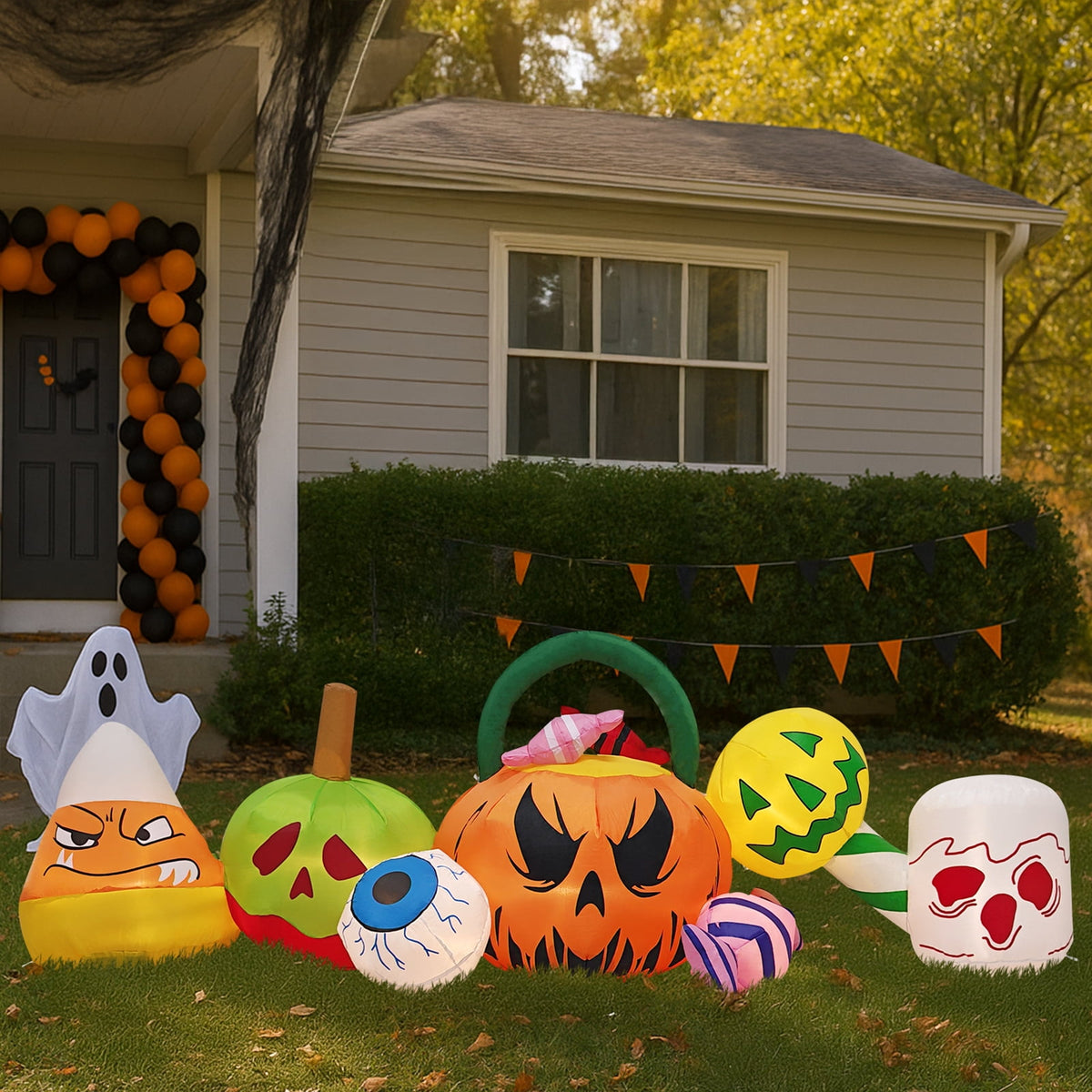 Haunt & Co 8.2' Halloween Inflatables Pumpkin Ghost Archway, Blow up Hallowee Decorations with Built-in LED Lights for Holiday
