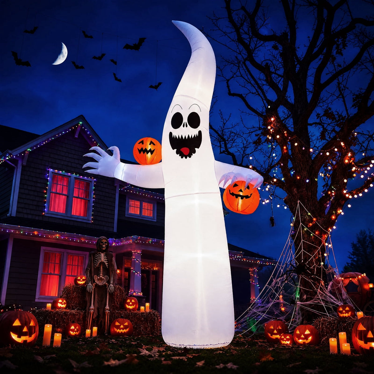 Haunt & Co VETPW Halloween Inflatable, 10 FT Giant Ghost Pumpkin Arch Inflatable Decoration with LED Light