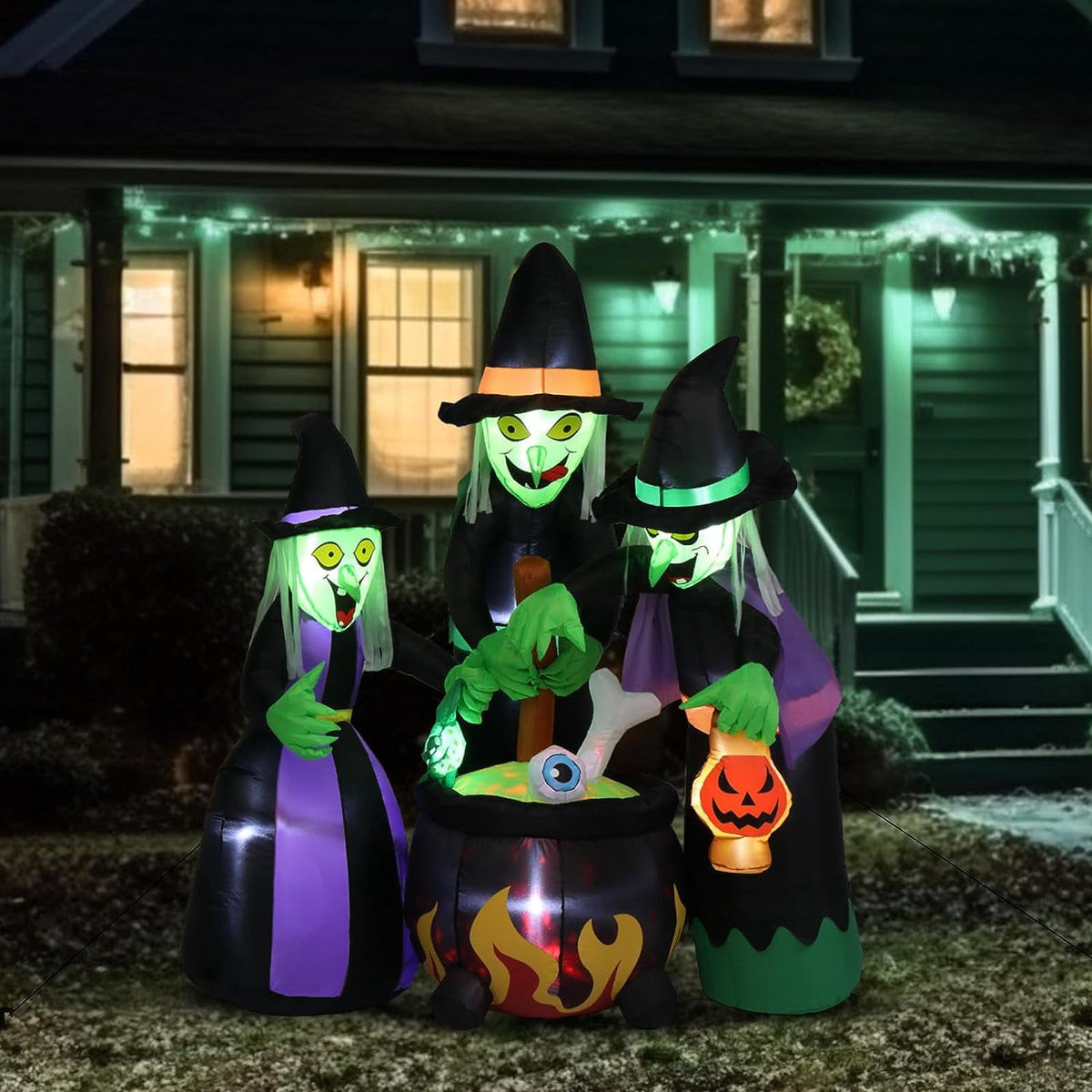Haunt & Co VINGLI 6FT High Halloween Inflatables Outdoor Decorations, Blow Up Scary 3 Witches , Built-in LED Lights Décor