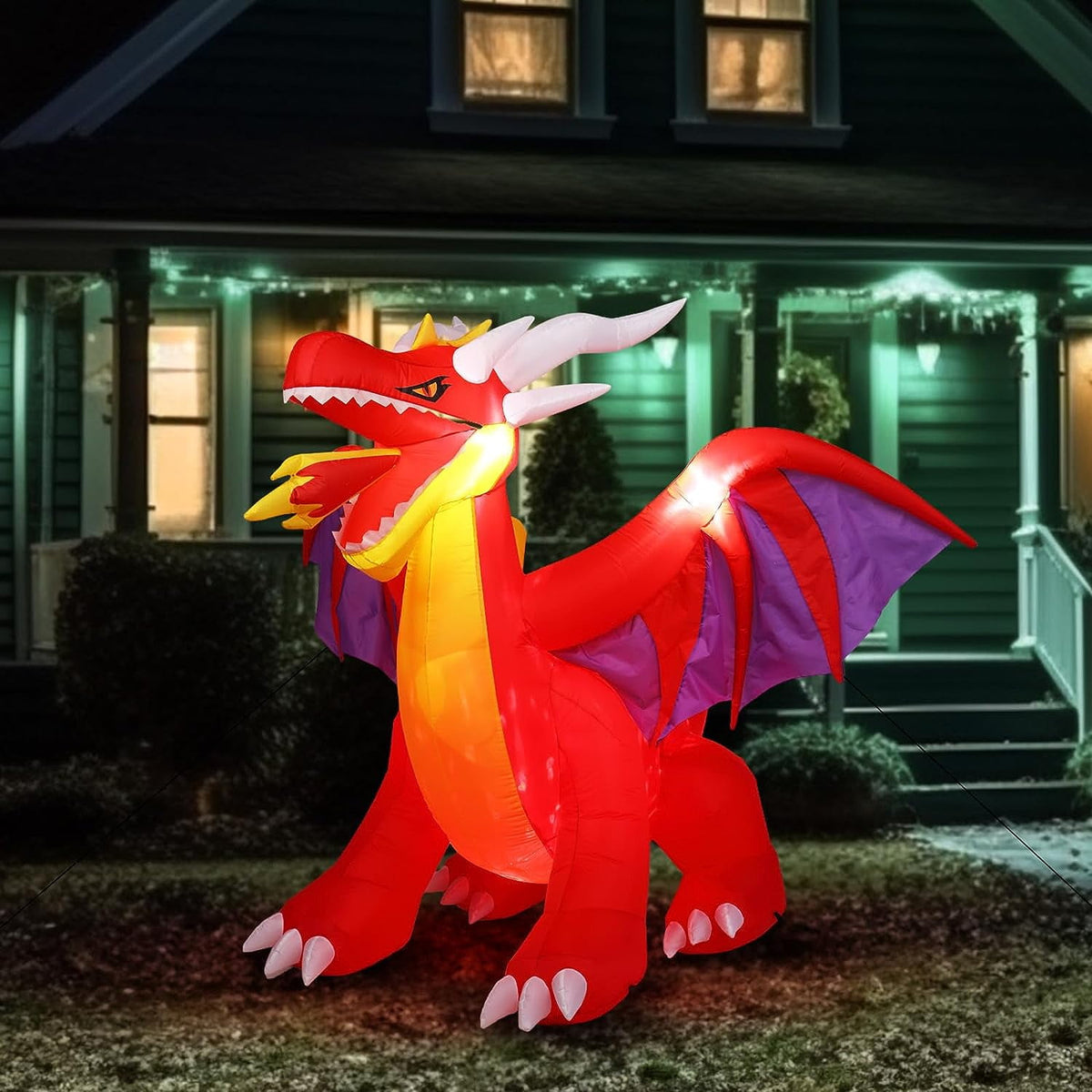 Haunt & Co VINGLI 6FT Tall Halloween Inflatables Outdoor Decorations, Blow Up Scary Fire-Breathing Dragon , Built-in LED Lights Décor