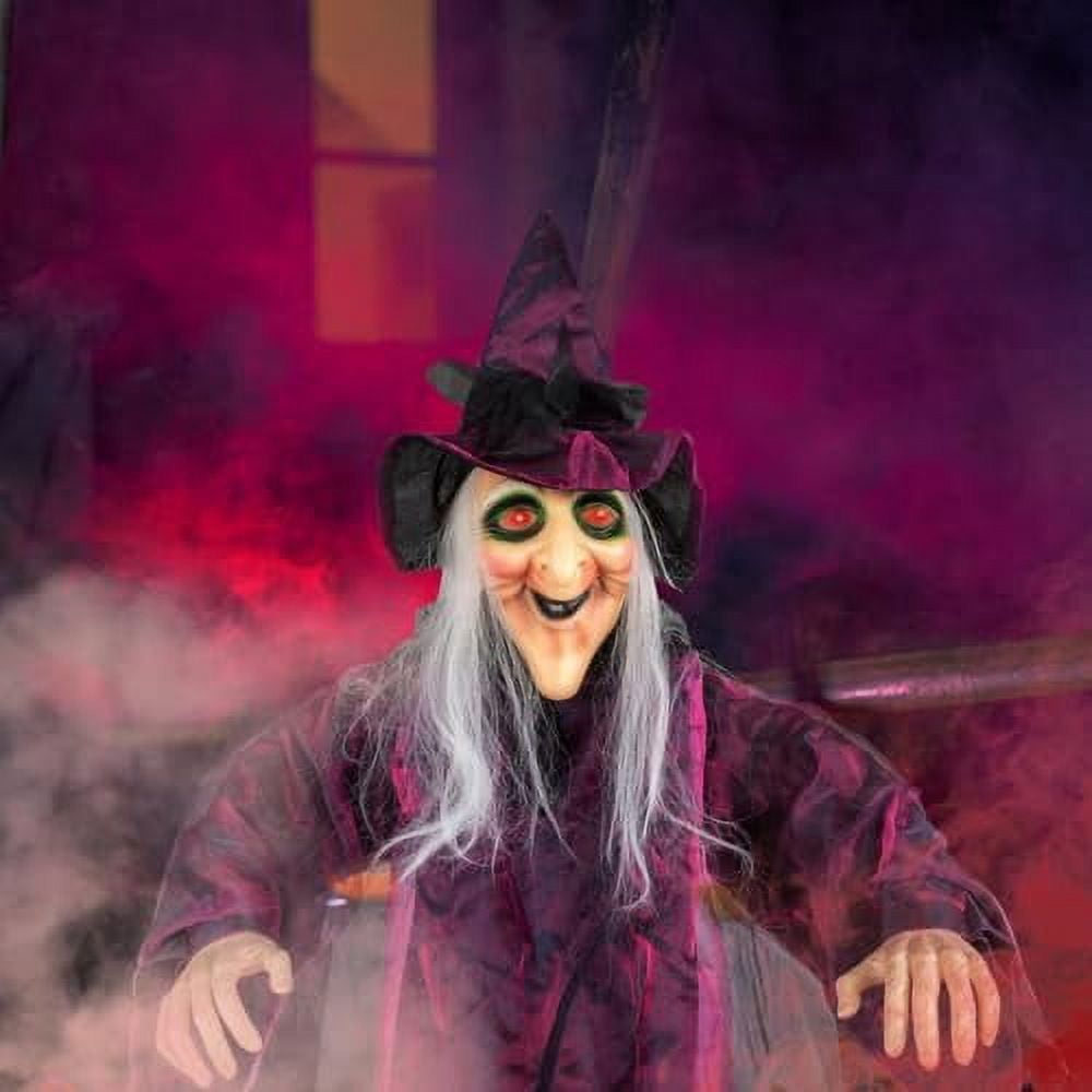 Haunt & Co VINGLI Life Size Animated Talking Witch Outside Animatronics Hanging Witch Decor with Spooky Voice Red Lighted Eyes