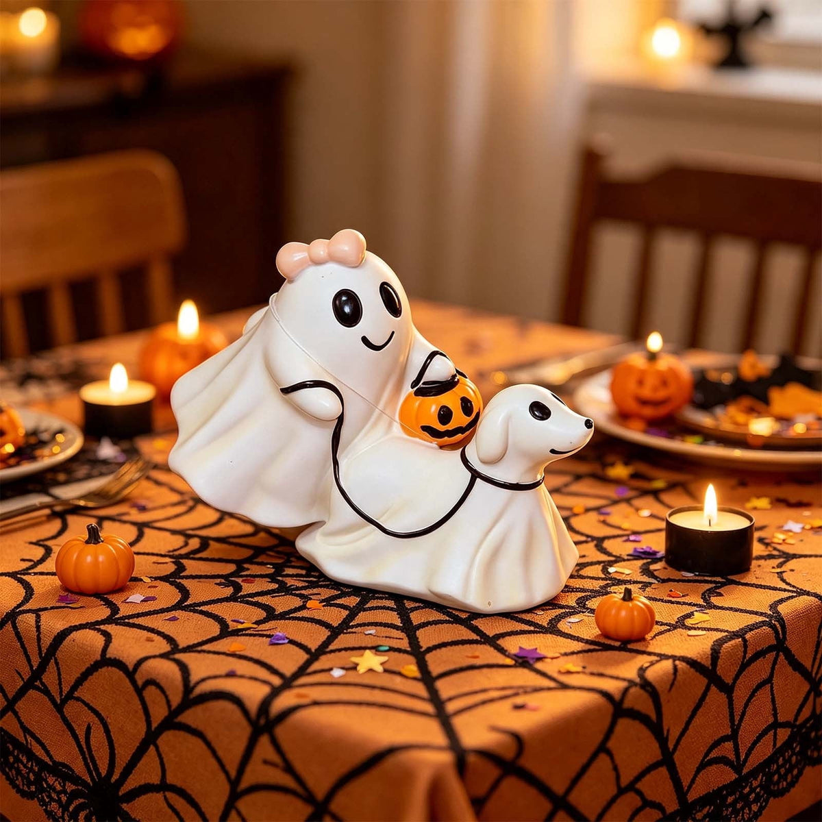 Haunt & Co Vintage Halloween Ghost Statue, Resin Gothic Figurine Ornament with Classic Spooky Character Design, Handcrafted Tabletop Decoration for Shelf Mantel Coffee Table Bar Holiday Party Home Display-A