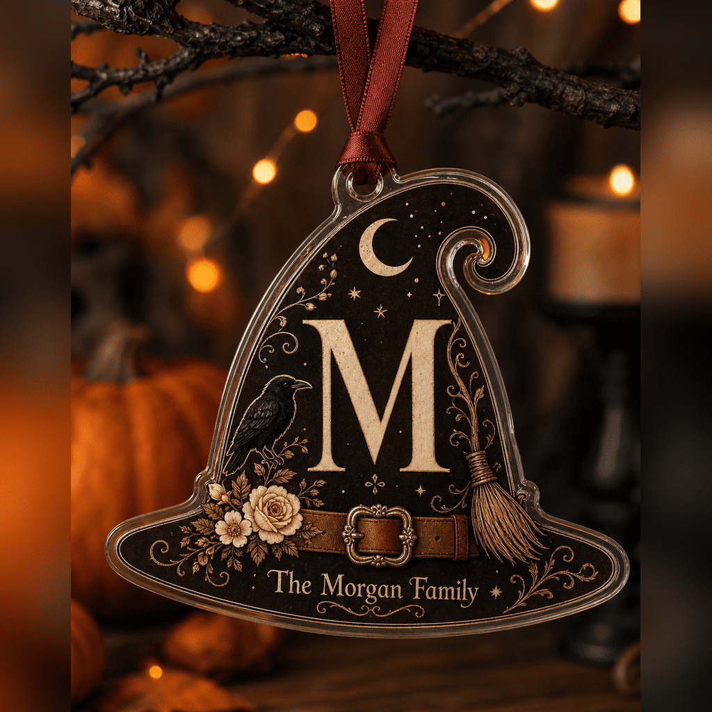 Haunt & Co Vintage Witch Family Initial Clear Acrylic Halloween Hanging Ornament