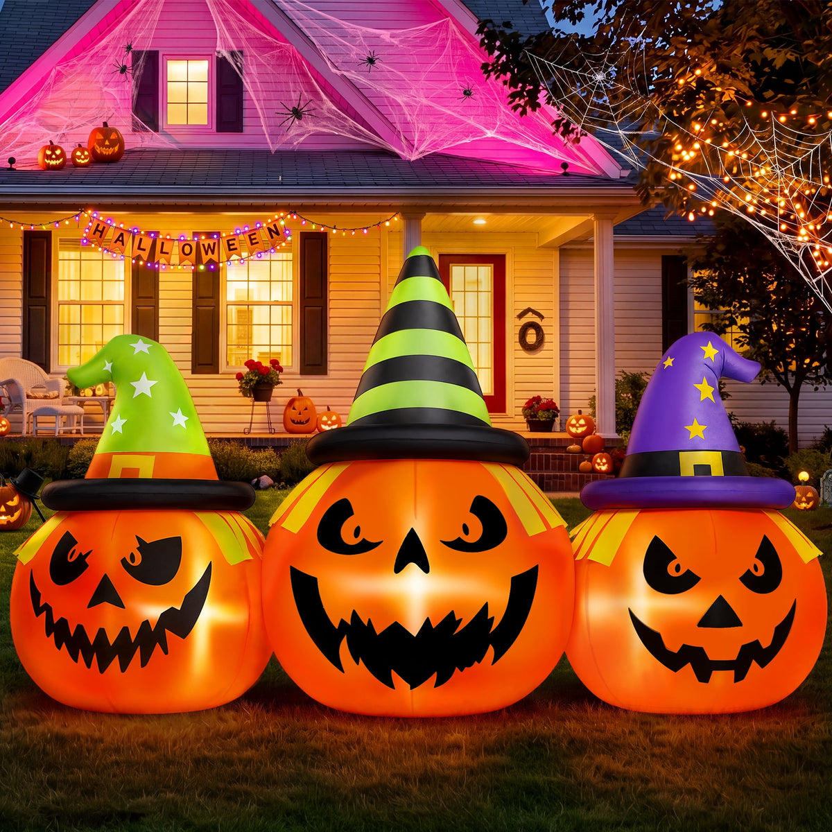 Haunt & Co 6FT Halloween Inflatable Pumpkins Decorations with LED Lights, Halloween Blow Ups Decoration for Home Party