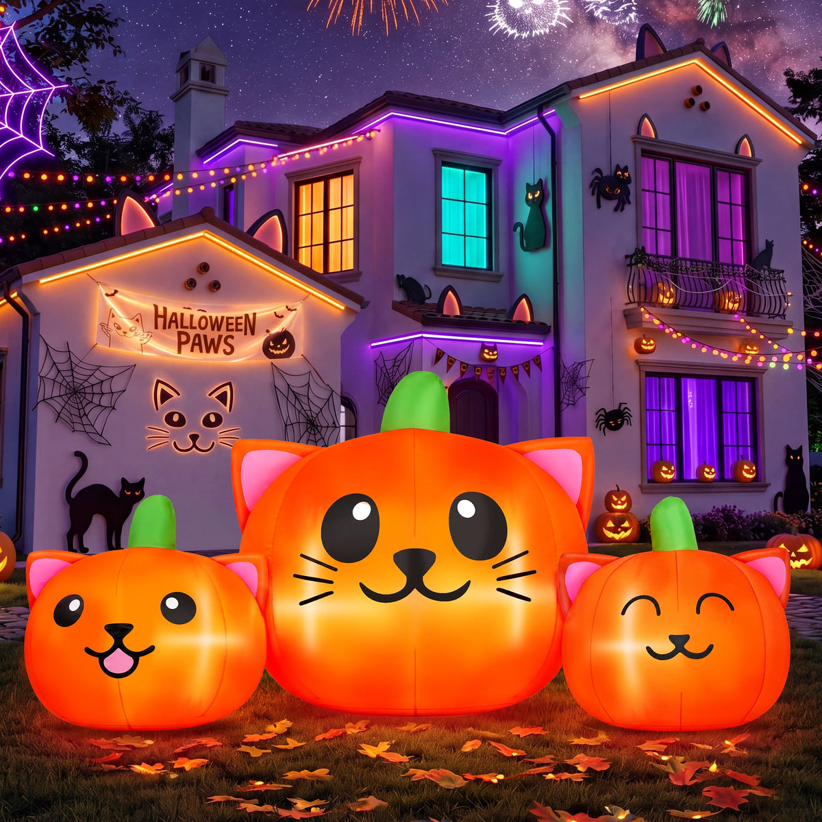 Haunt & Co 6.2FT Halloween Inflatable Pumpkin Cat Outdoor Decorations, Halloween Blow Ups with Lights