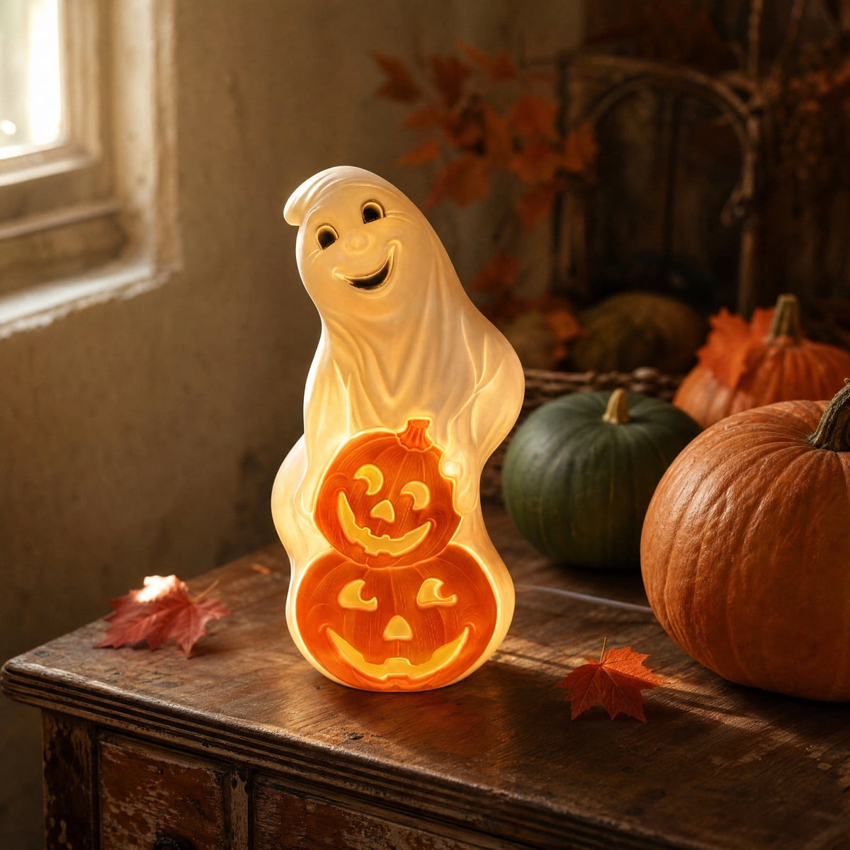 Haunt & Co Winter Poetry Upgrade Hanging Ghost Resin Figurine, Spooky Halloween Indoor Outdoor Decor, Reusable Floating Ghost Ornament for Porch Ceiling Shelf