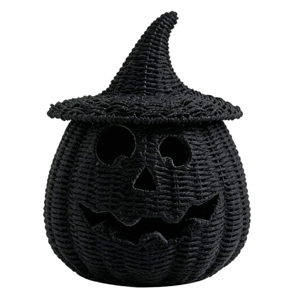 Haunt & Co XHKUYI Halloween Hand-Woven Pumpkin Decorations 10 inch, Happy Haunting Seagrass Plastic Pumpkin Ornament, for Halloween Entryway Tabletop Mantel Haunt House Porch Decor