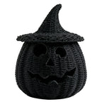 Haunt & Co XHKUYI Halloween Hand-Woven Pumpkin Decorations 10 inch, Happy Haunting Seagrass Plastic Pumpkin Ornament, for Halloween Entryway Tabletop Mantel Haunt House Porch Decor