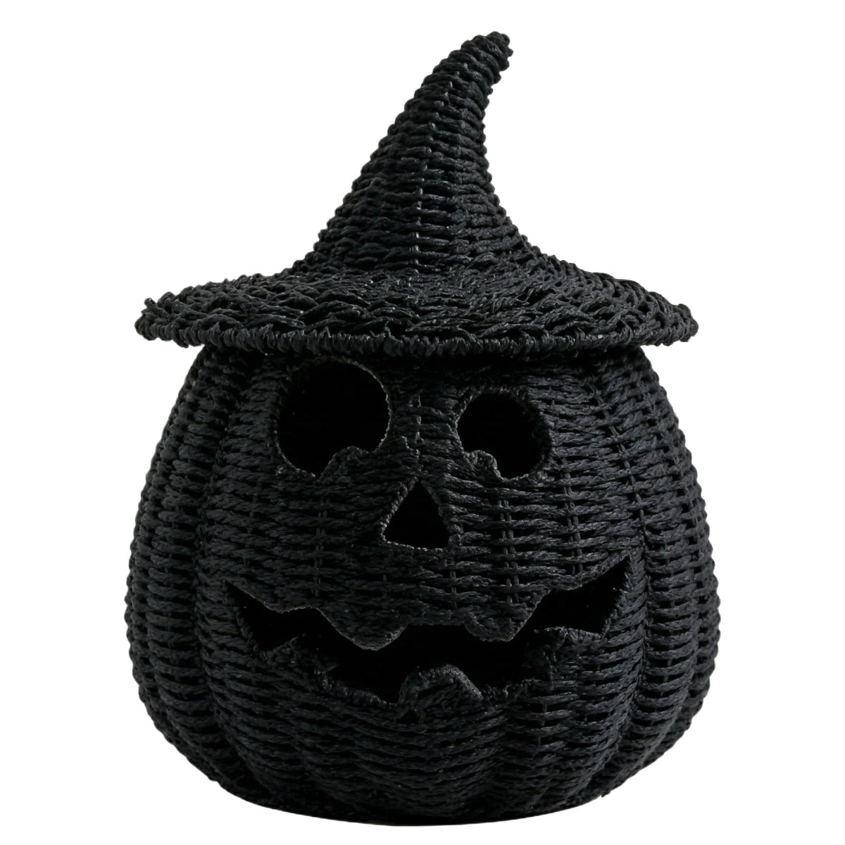 Haunt & Co XHKUYI Halloween Hand-Woven Pumpkin Decorations 10 inch, Happy Haunting Seagrass Plastic Pumpkin Ornament, for Halloween Entryway Tabletop Mantel Haunt House Porch Decor