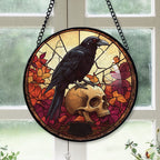 Haunt & Co Xmas Gift - Halloween Raven Crow Halloween Bird Crow Stained Glass Hanging Ornament - Christmas Tree Decor, Winter Holiday Gift for Family, Friends, Mom & Dad, Collectible 2025