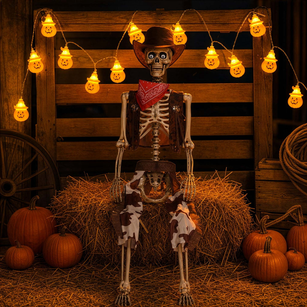 Haunt & Co Yescom Halloween 5.6Ft Life Size Skeleton Cowboy Detailed Costume Outdoor Indoor Haunted House Props Decor 2026