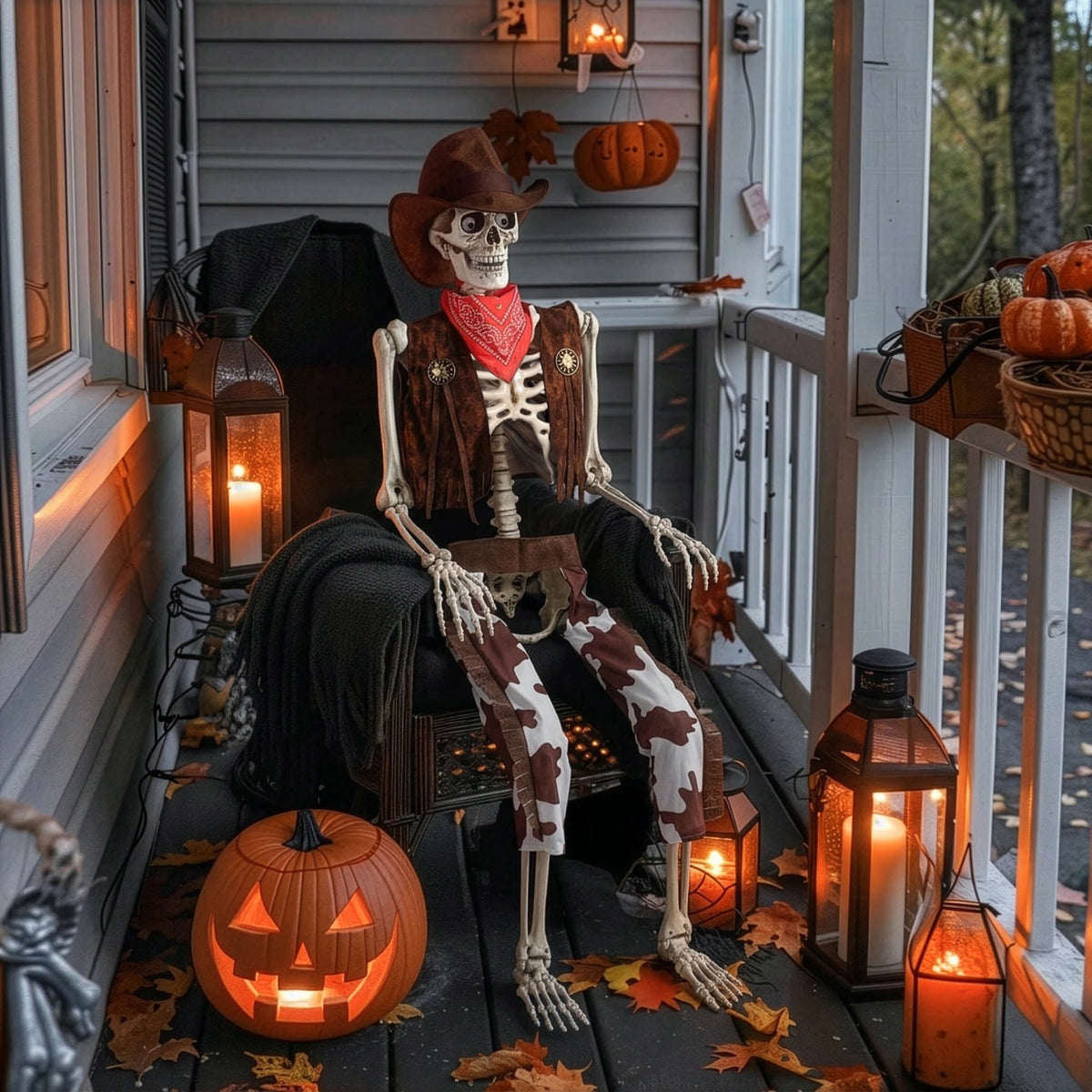 Haunt & Co Yescom Halloween 5.6Ft Life Size Skeleton Cowboy Detailed Costume Outdoor Indoor Haunted House Props Decor 2026
